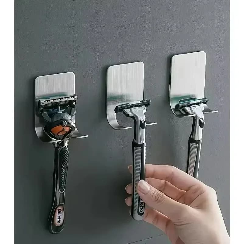 2pcs Razor Holder Steel Men Shaving Shaver Razor Stand Shelf Shaving Razor Storage Rack Bathroom Hook Organizer