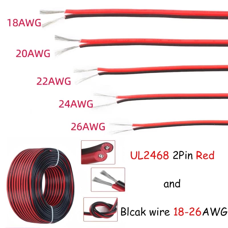 5M DC12V 2Pin Prolunga Filo di Alimentazione Elettrica Rosso Nero Collegare il Cavo 18-26AWG PVC Cavo di Rame Linea Per La Luce di Striscia LED