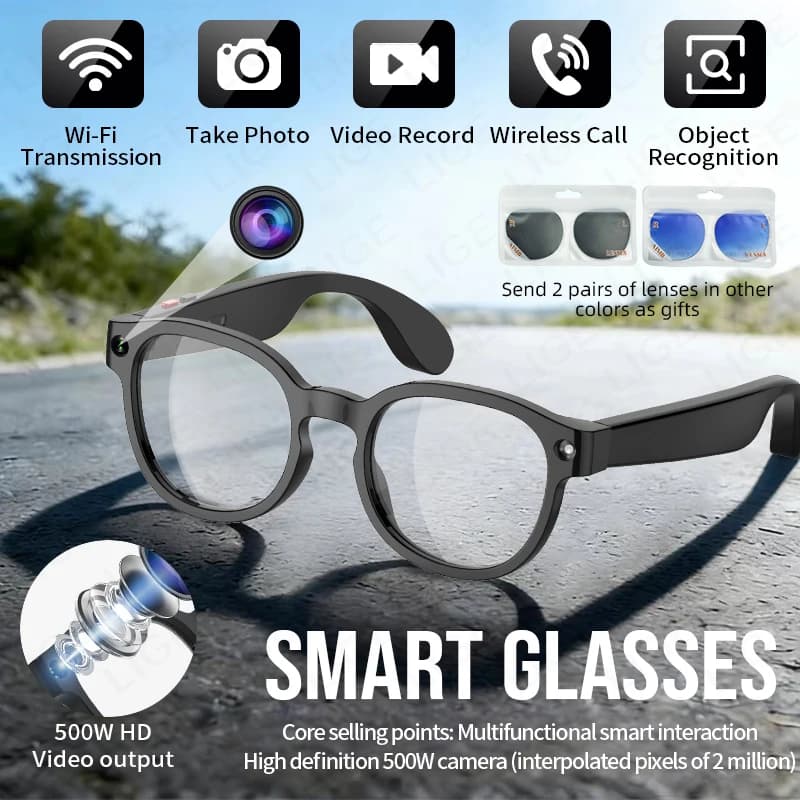 LIGE Nuovi Occhiali Smart da Uomo con Trasmissione Wi-Fi, Registrazione Video 1080P, Chiamate Wireless, Controllo Vocale AI e Anti-vibrazione