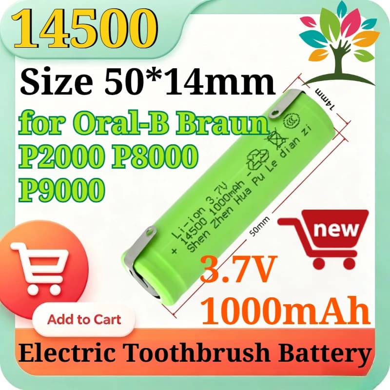 Batteria di ricambio agli ioni di litio 14500 3.7V 1000mAh per spazzolino elettrico Oral-B Braun P2000 P8000 P9000 con terminali a saldare