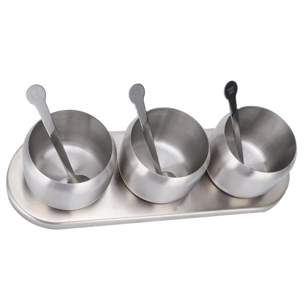 304 Stainless Steel Seasoning Pot Set 300ml With Lid Condiment Cruet Bottle With Serving Spoons With Non-slip Base