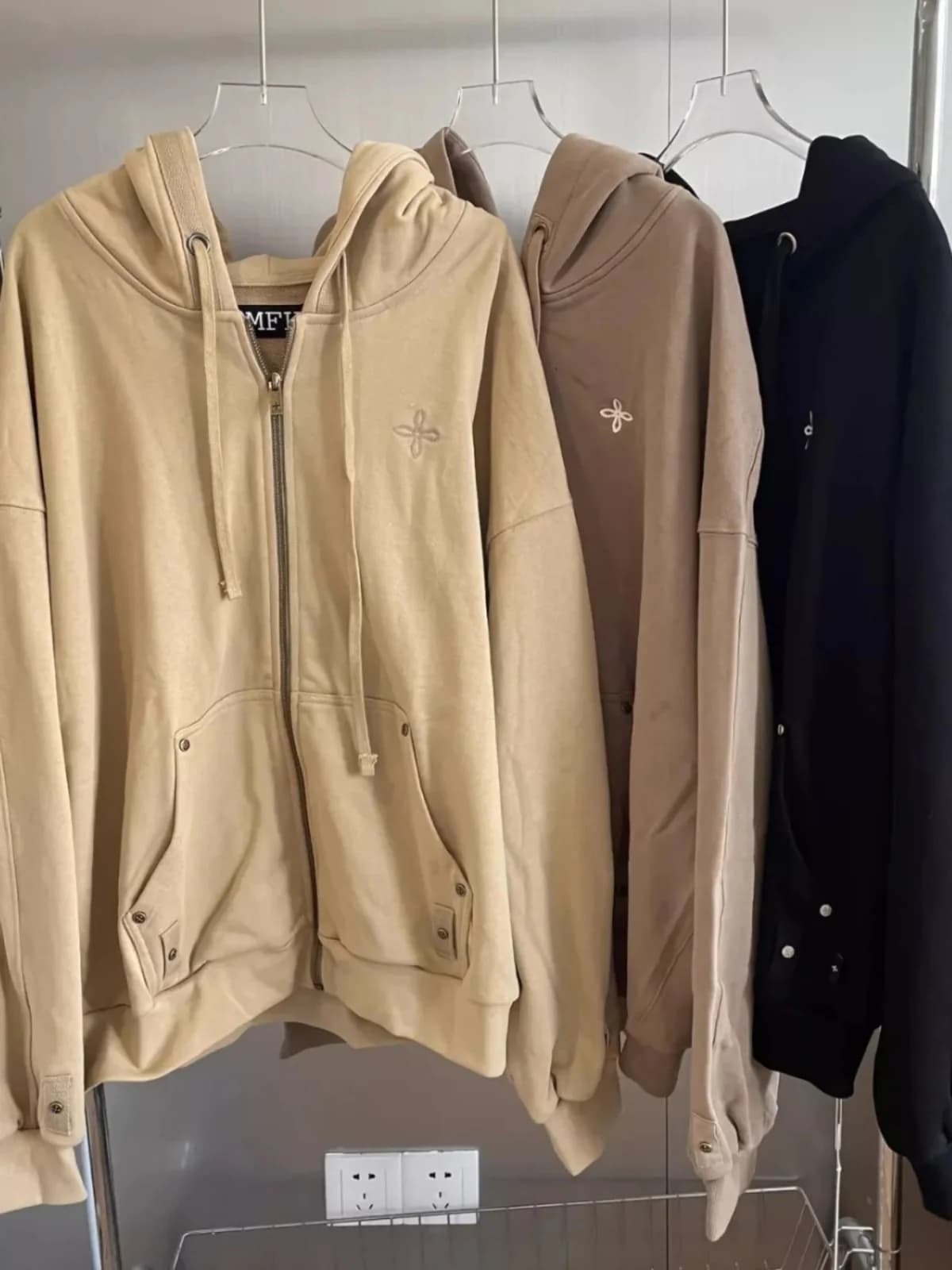 Classic Zipper Hoodie Sweatshirt Madison Cross Flower Autumn Outerwear Cardigan Korean Style Loose Fit Long Sleeve Women's Cl...