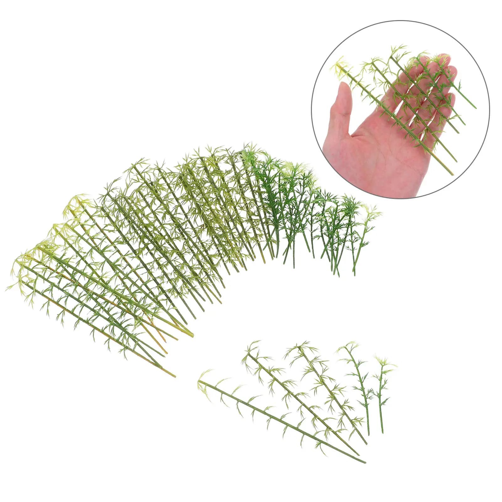 50Pcs Miniature Artificial Bamboo Trees Realistic Green Plastic Faux Plants for DIY Micro Landscape Architecture Train Scenery