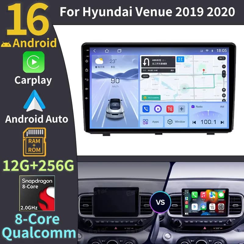 Autoradio Wireless Carplay Android 16 per Hyundai Venue 2019-2020 con Stereo WIFI QLED DSP BT GPS Telecamera 360 Video Player 4G LTE