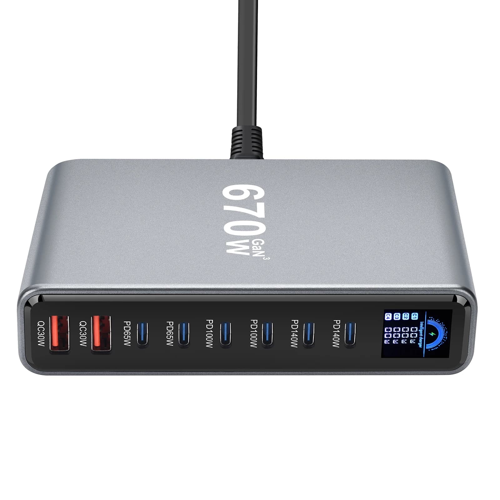 Nuova Stazione di Ricarica Desktop GaN a 8 Porte da 670W, Hub di Ricarica Rapida Multi-porta 6C2A per Telefoni, Tablet e Altro