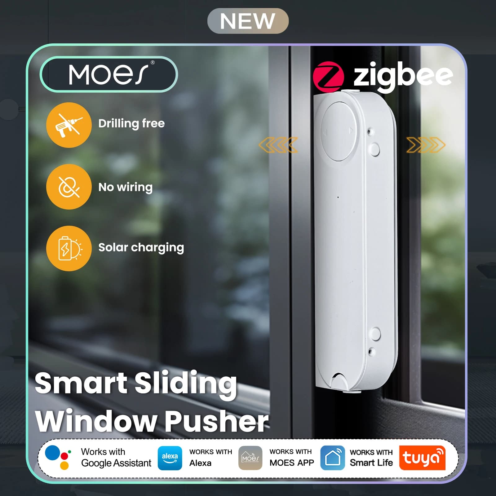 MOES Tuya ZigBee Smart Finestra Scorrevole Pusher Apri Automatico Più Vicino App di Ricarica Solare Supporto di Controllo Remoto Alexa Google Casa