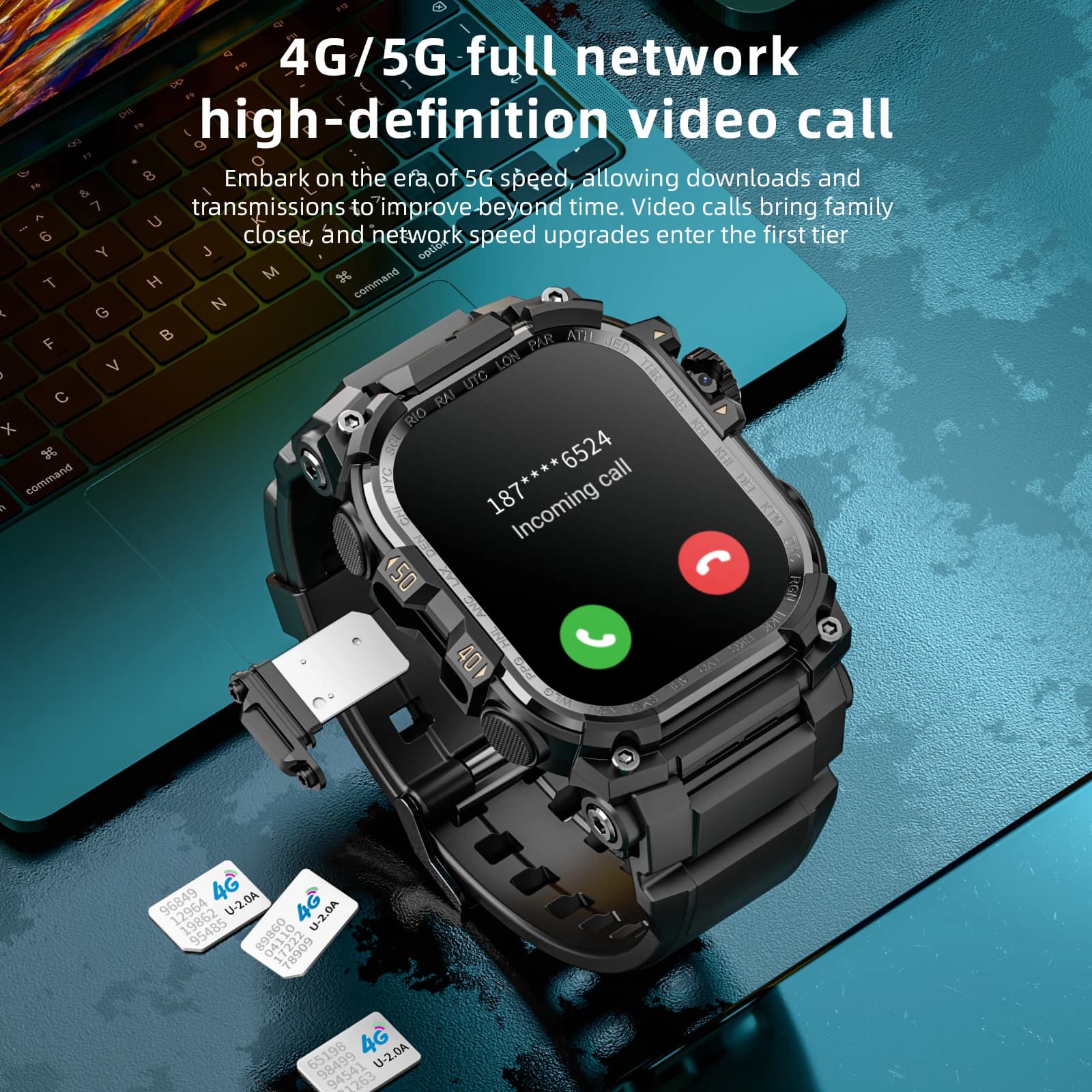 APPLLP 7 MAX Smartwatch 4G SIM Full Network Operating System Android GPS WiFi 2.06 inch rotating camera 32 GB of RAM 256 GB storage Last model