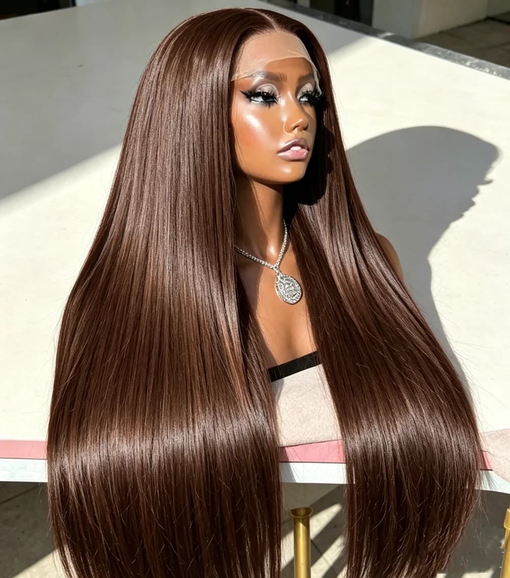 13x4 HD Lace Front Chocolate Brown Straight 13x6 Lace Frontal Wigs Human Hair Colored Deep Wave Human Hair Wigs For Women 220 Density Preplucked