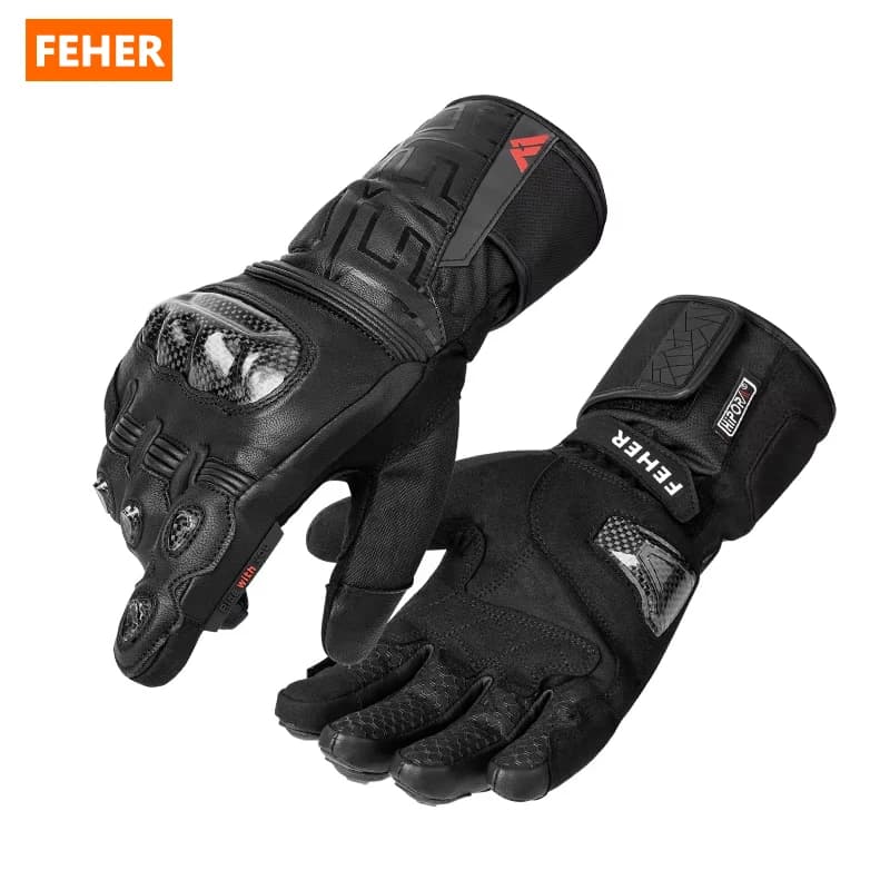 Guanti da Moto FEHER Invernali Impermeabili Touchscreen in Pelle con Protezione Articolare in Fibra di Carbonio per Mantenere il Calore