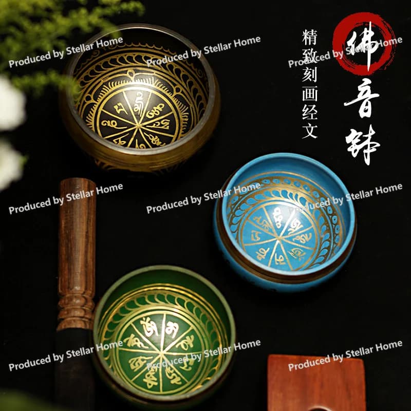 Singing Bowl Nepalese Handmade Singing Bowl Buddha Sound Bowl Blue-green Yoga Meditation Sound Therapy Singing Bronze Chime