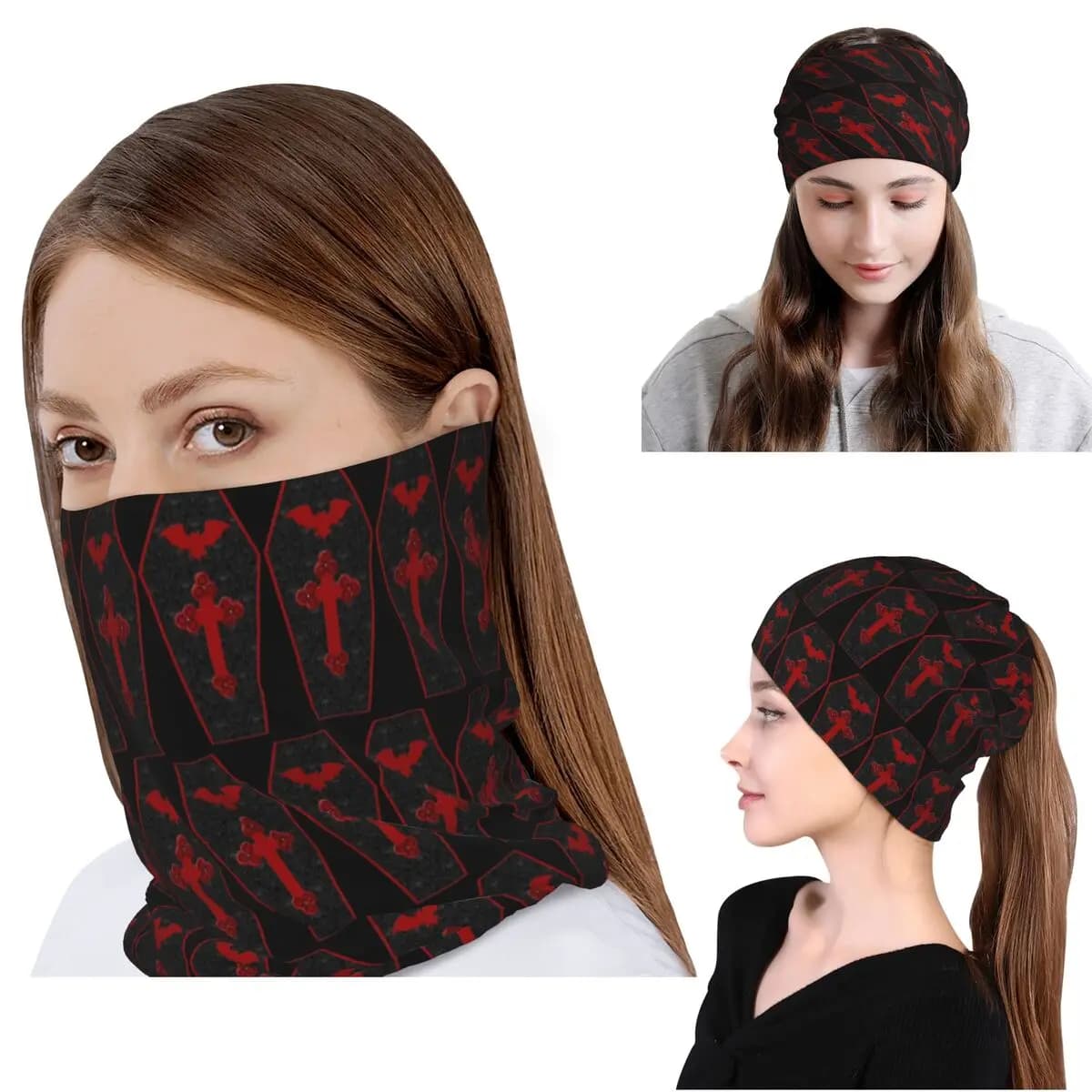 Bandana Gotica Vampiro Halloween, Sciarpa Multifunzione Antivento per Adulti, Foulard, Copricapo, Berretto