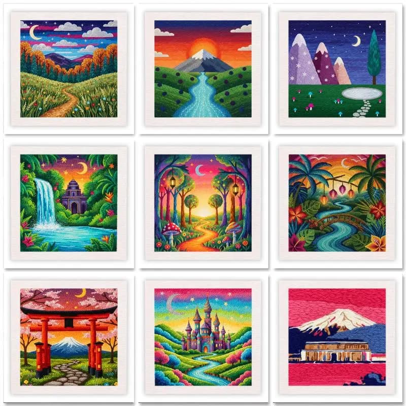 GATYZTORY 25x25cm Frame Punch Needle Embroidery Kits Cross Stitch Scenery Diy Sewing Accessories Embroidery Home Decor Gift