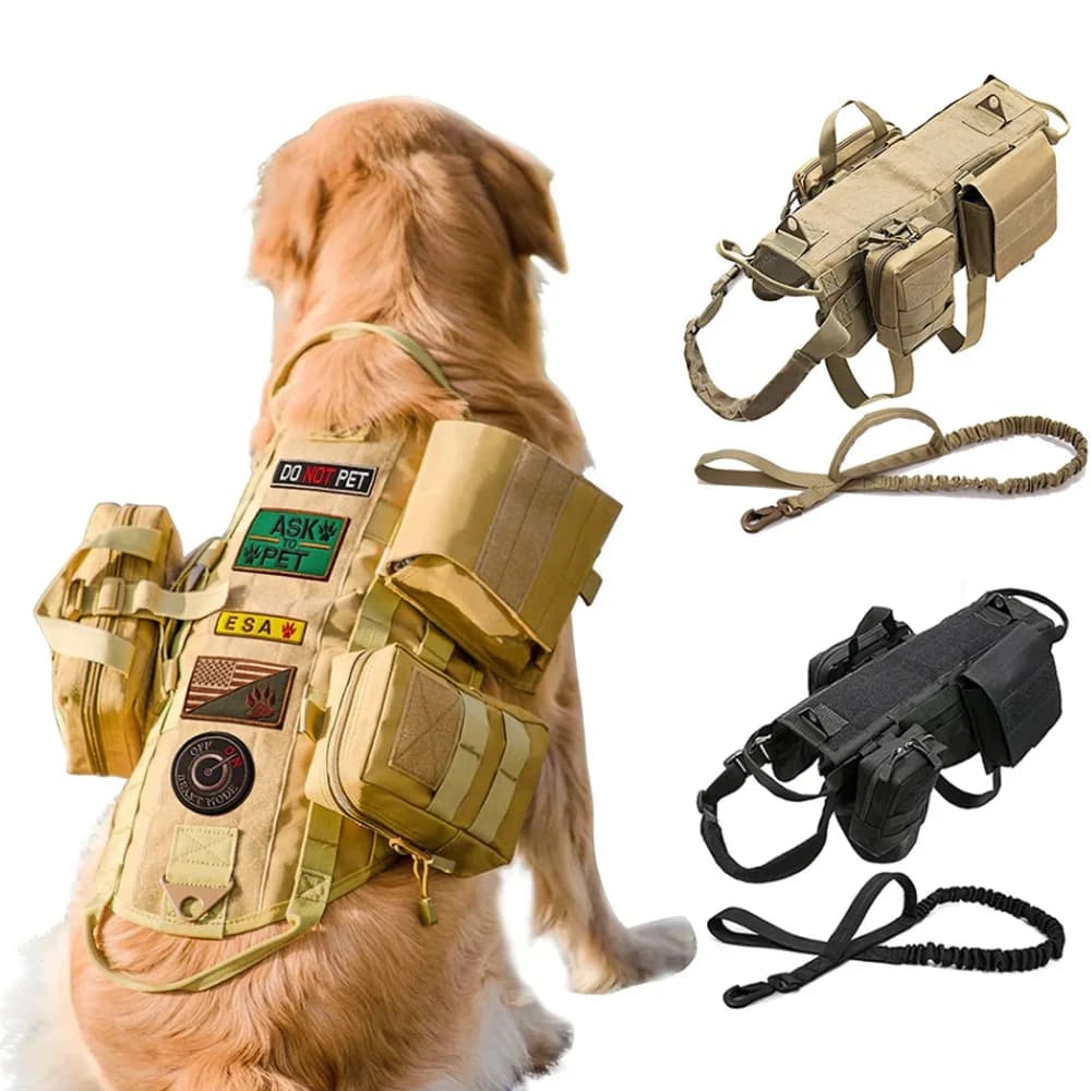 Imbracatura e guinzaglio tattici per cani di grandi dimensioni con tasche MOLLE Gilet militare con manico Attrezzatura per cani di servizio per addestramento e escursioni all'aperto