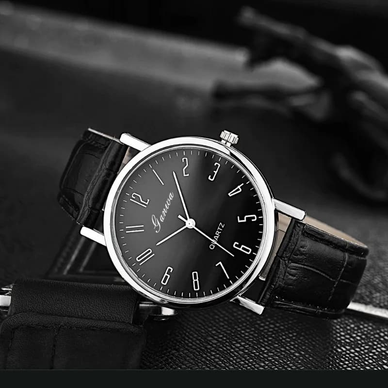 Fashionable Men's Watch with Arabic Numerals, Quartz Watches with Leather Strap, Casual Men's and Women's Watch