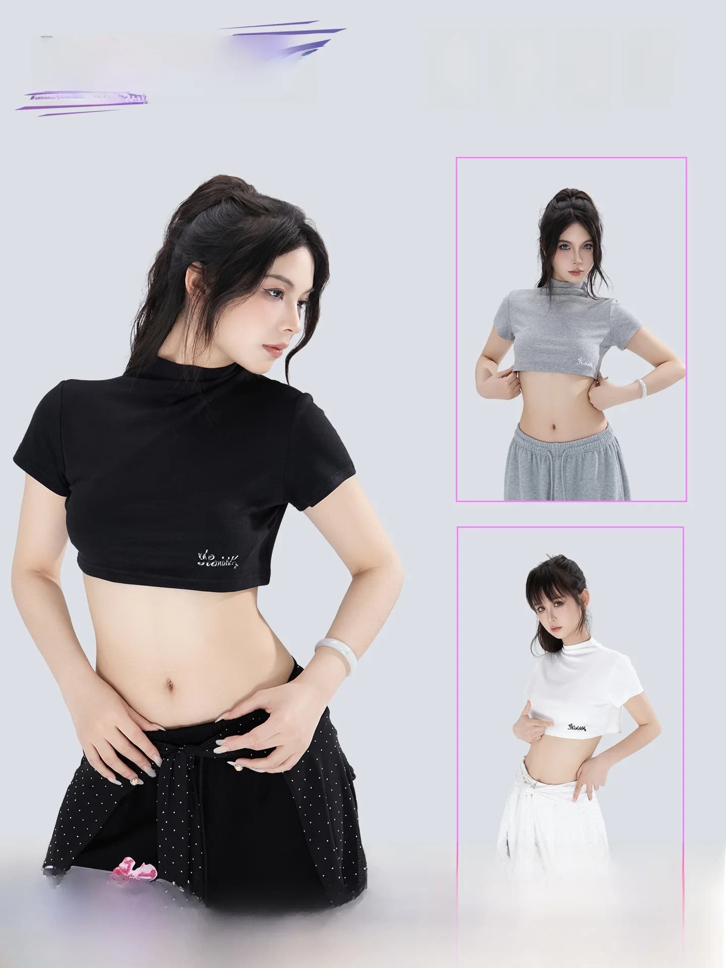 ROKBBK-K T-shirt americana a maniche corte da donna, estiva, con collo medio alto, ultra corta, slim fit, top sportivo