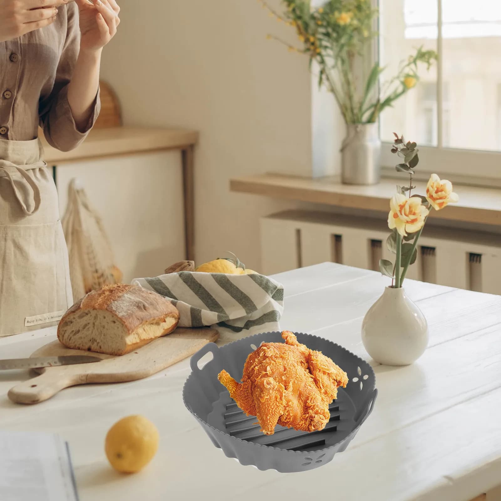 Tappetino in Silicone per Friggitrice ad Aria, Antiaderente, Riutilizzabile, Resistente al Calore, Lavabile in Lavastoviglie, per Cucina