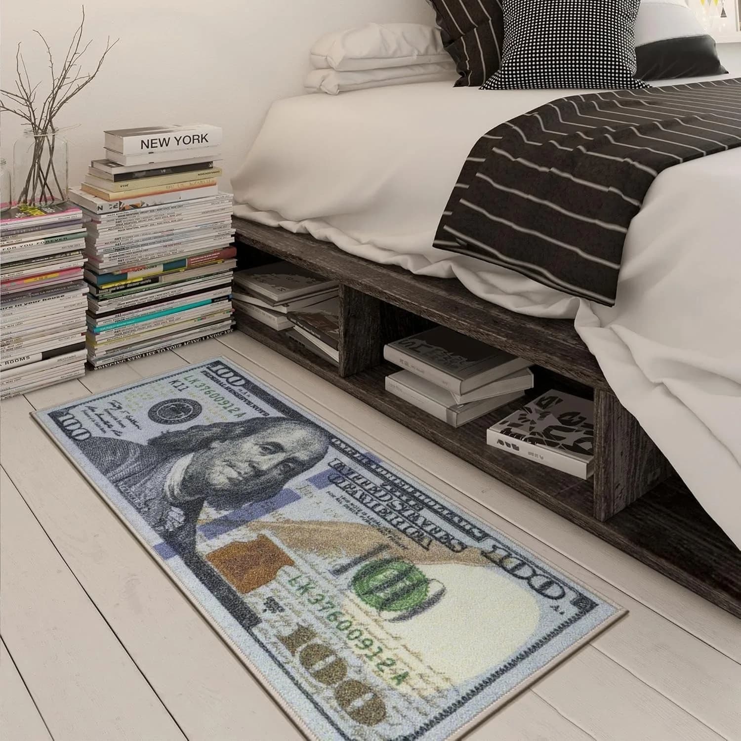 100 Bill USA Money Throw Accent Area Rugs, Hundred Dollar Bills,Floor Carpets Mat Non Slip Washable Carpet Runners for Kitchen Entryway Hallway Laundry Bathroom