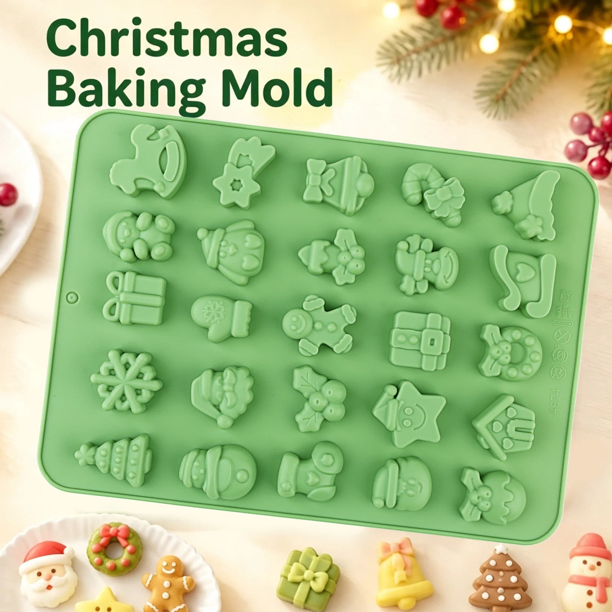 Christmas-themed silicone chocolate mold, made of food-grade silicone, non-stick and easy to demold, featuring a variety of Christmas-themed molds, suitable for making chocolate, gummies, jelly, scented wax sheets, handmade soap, or ice cubes and other DIY products, Christmas-themed mold