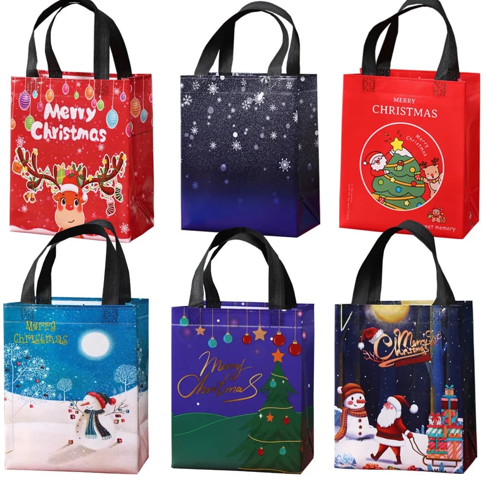 Borsa regalo di natale piccola borsa Tote con manico borsa per la spesa riutilizzabile borsa per calzini di babbo natale