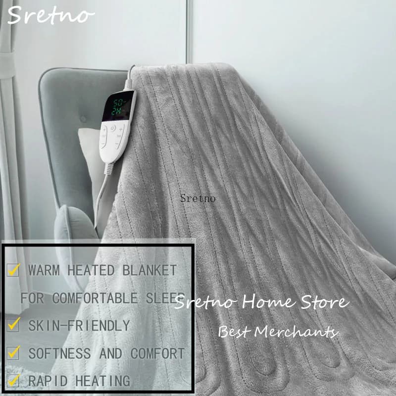 SRETNO Coperta elettrica in flanella Tappetino riscaldante lavabile temporizzato a temperatura regolabile Divano domestico Coperte riscaldate elettriche