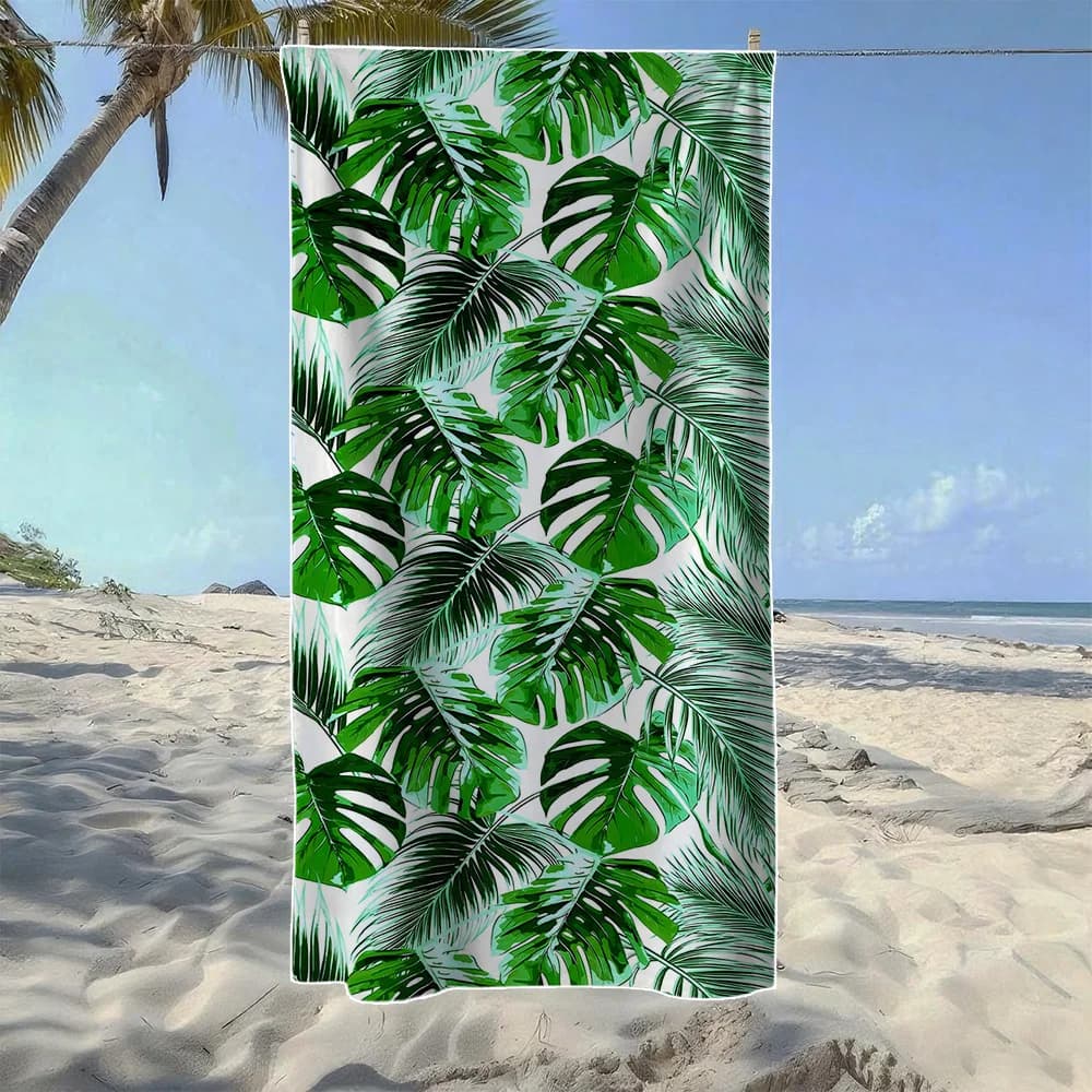 Telo mare Monstera e Tropical Floral Stripe, morbido e ad asciugatura rapida, perfetto per viaggi all'aperto, campeggio e spiaggia estiva