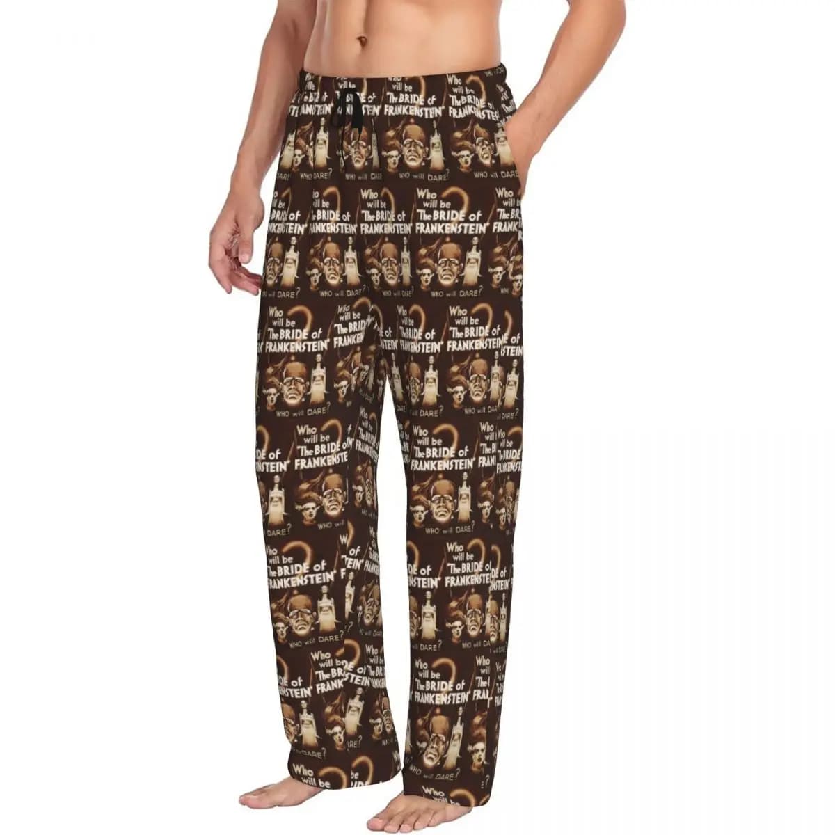 Pantaloni da pigiama da uomo personalizzati con poster della sposa di Frankenstein Pantaloni da notte per il sonno con tasche