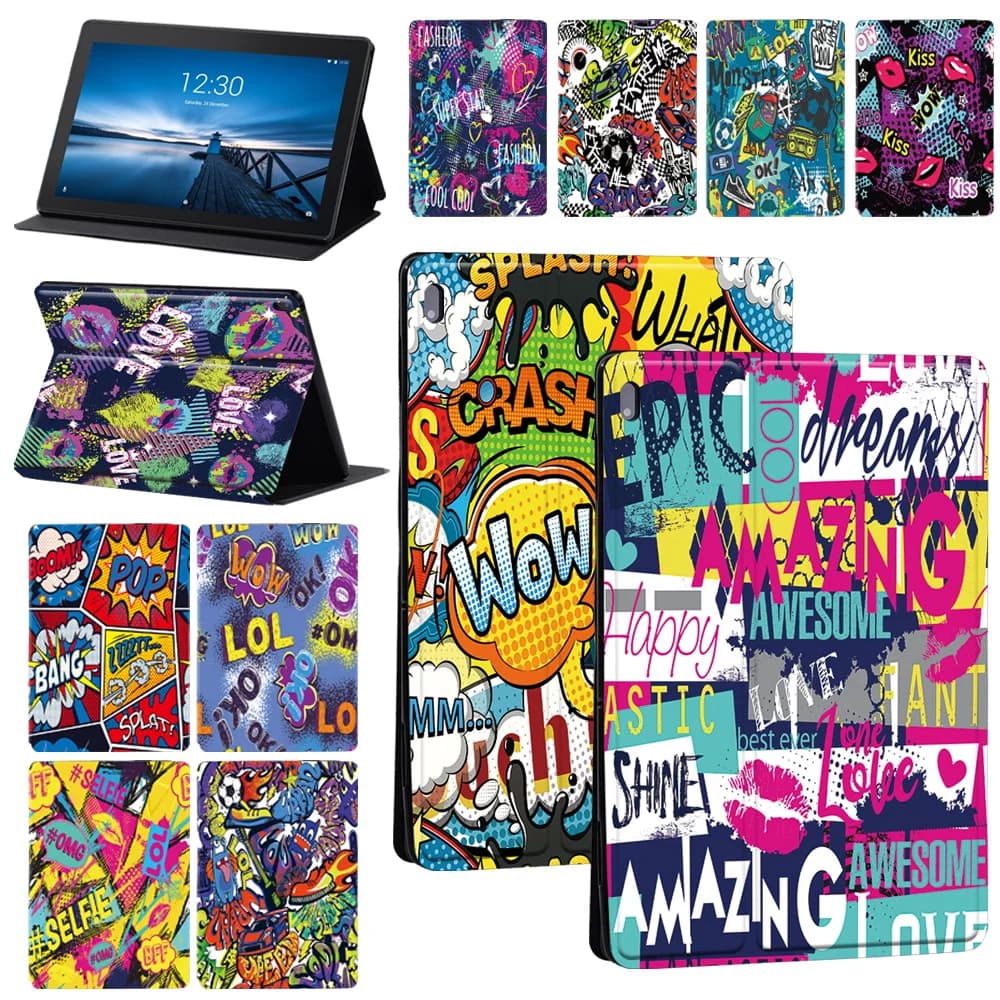 Custodia tablet per Lenovo Tab M10 X605F X505F/Tab M10 PLUS X606F X/Tab E10 TB-X104F/TB-X104L Custodia in pelle con immagini Graffiti