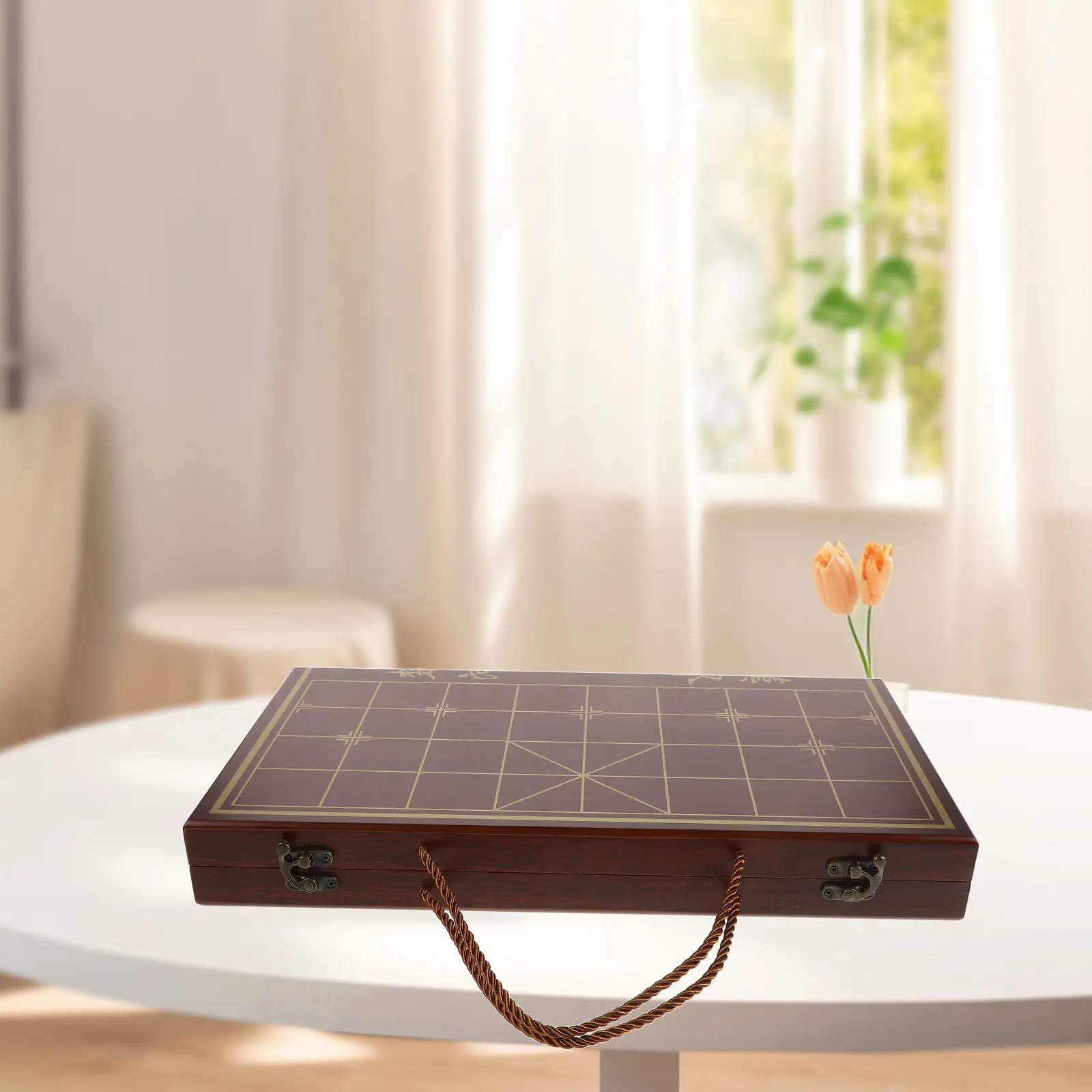Set di Scacchi Cinesi Xiangqi Portatile in Legno, Scacchiera Pieghevole Multifunzione con Scatola per Conservazione e Trasporto, in Legno Naturale