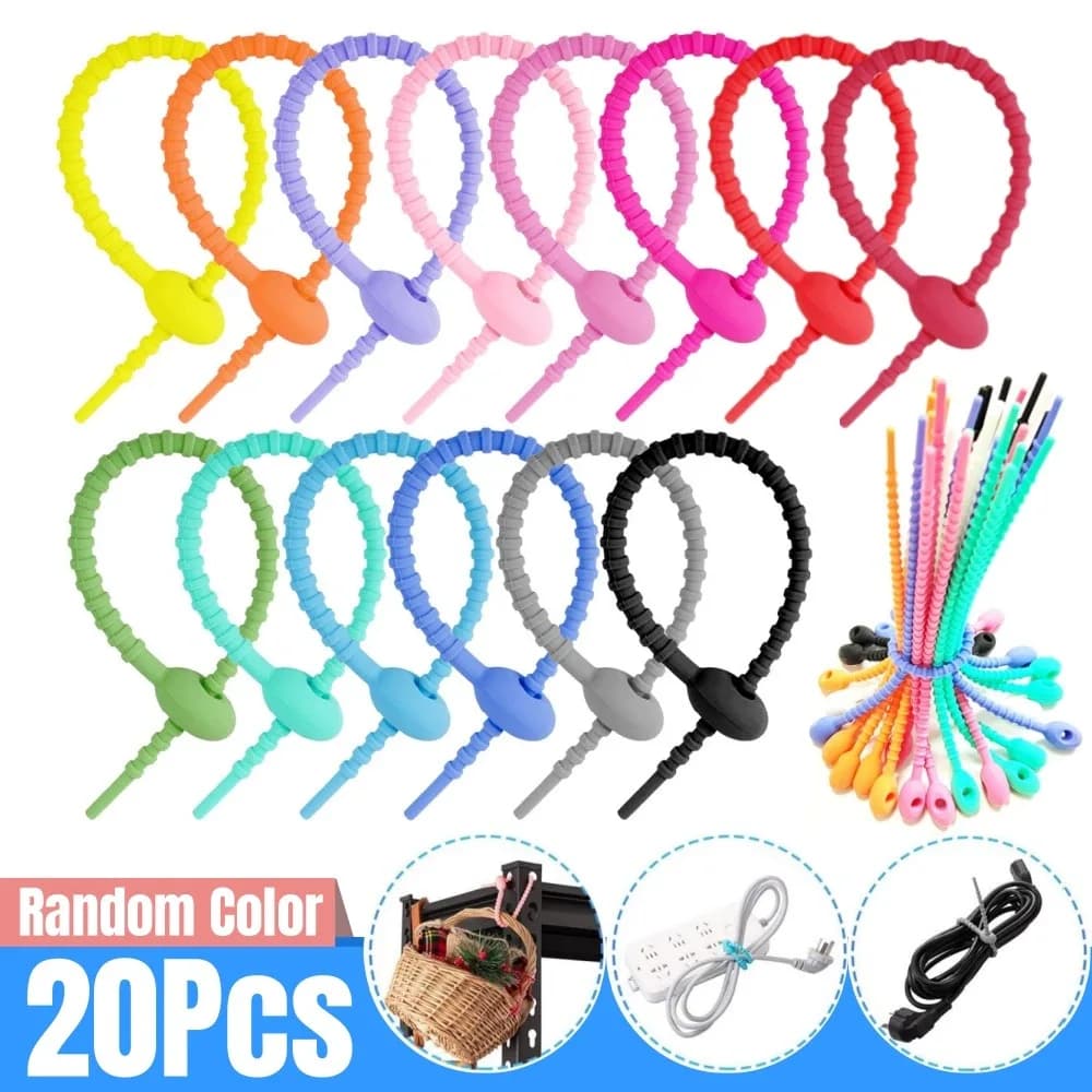 5-200PCS Color Silicone Reusable Zip Tie Twist Wire Multi-Purpose Power Line Fixed Organizer Universal Releasable Cable Tie