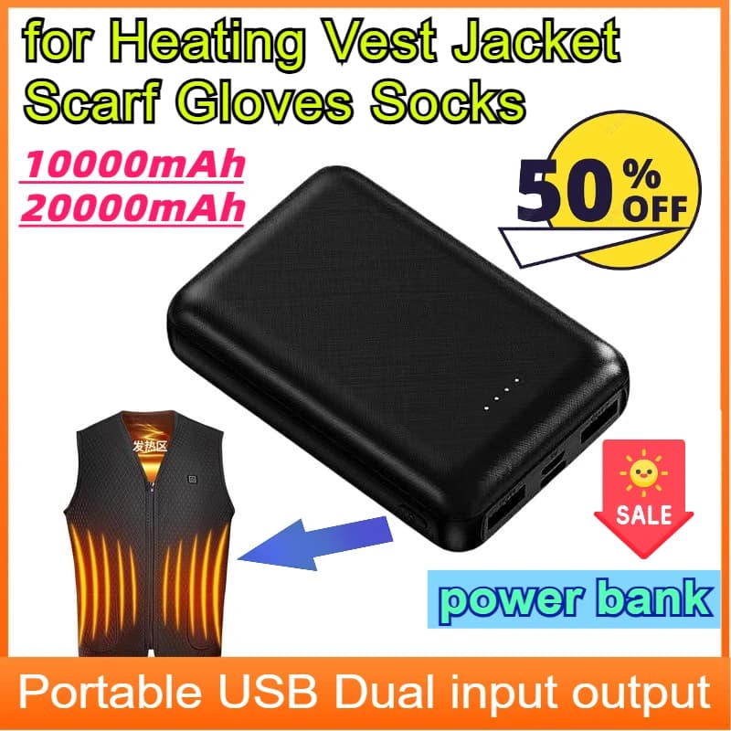 Batteria di riscaldamento da 20000 mAh Power Bank Caricatore rapido portatile Batteria esterna per gilet riscaldato Giacca Sciarpa Guanti Calzini