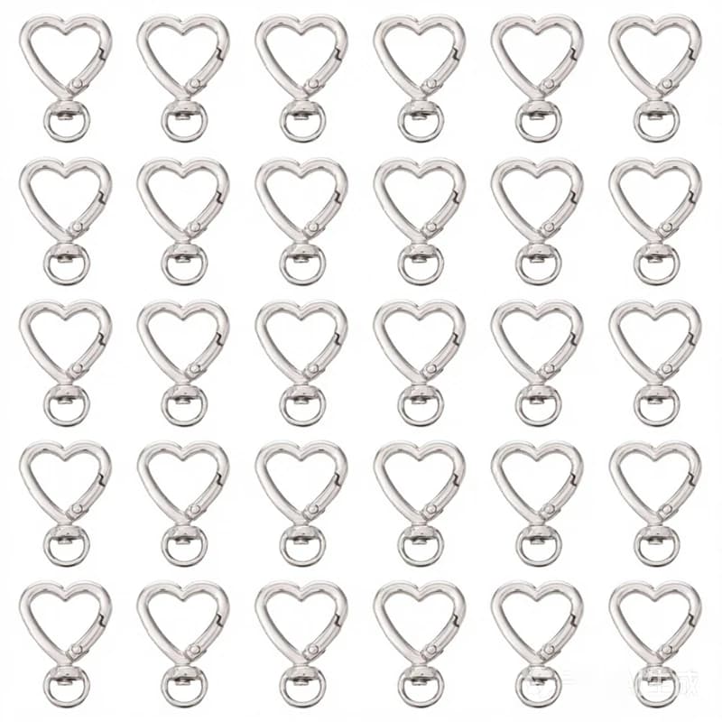 Noter Economical 30Pcs Per Pack Silver Color Spring Ring Keychain Clasp DIY Jewelry Findings Heart Round Shape Key Ring Charm