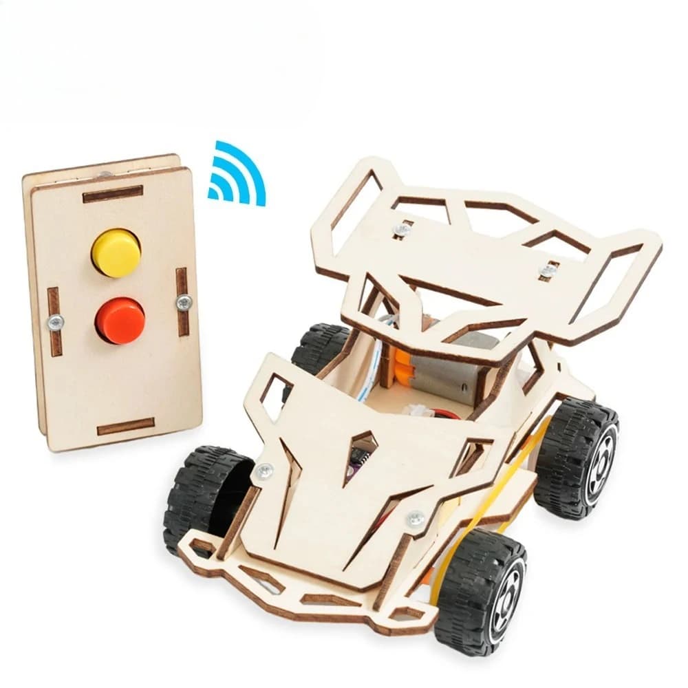Auto telecomandata in legno fai-da-te in legno a quattro ruote motrici da corsa assemblaggio kit di esperimenti scientifici giocattolo educativo STEM per bambini