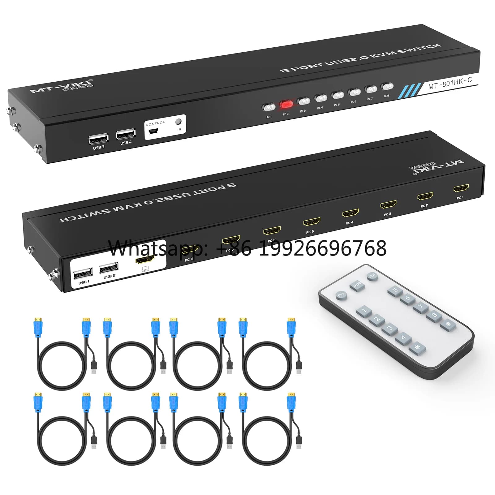 4K 30Hz 8 Port KVM Switches HDMI + Cables (upgraded 2in1), 1U Rackmount HDMI KVM Switcher Console 8x1
