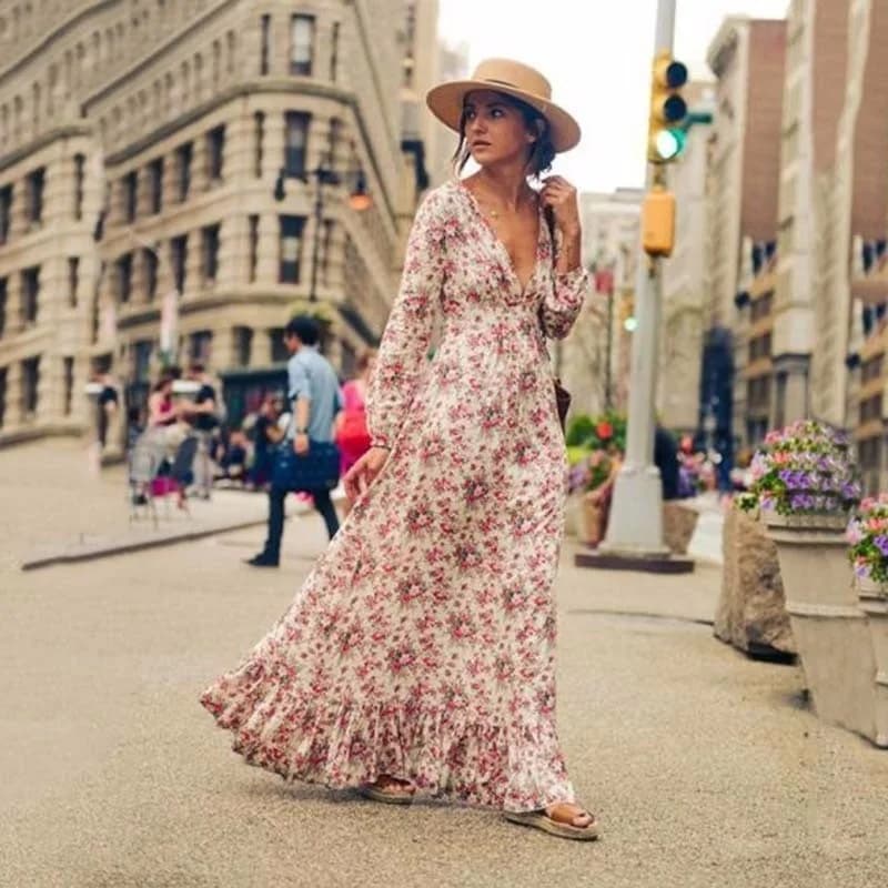 Nuovo Abito Lungo Bohemien da Donna 2026 - Moda, Comfort e Stile con Stampa e Maniche a Lanterna - Abbigliamento Femminile