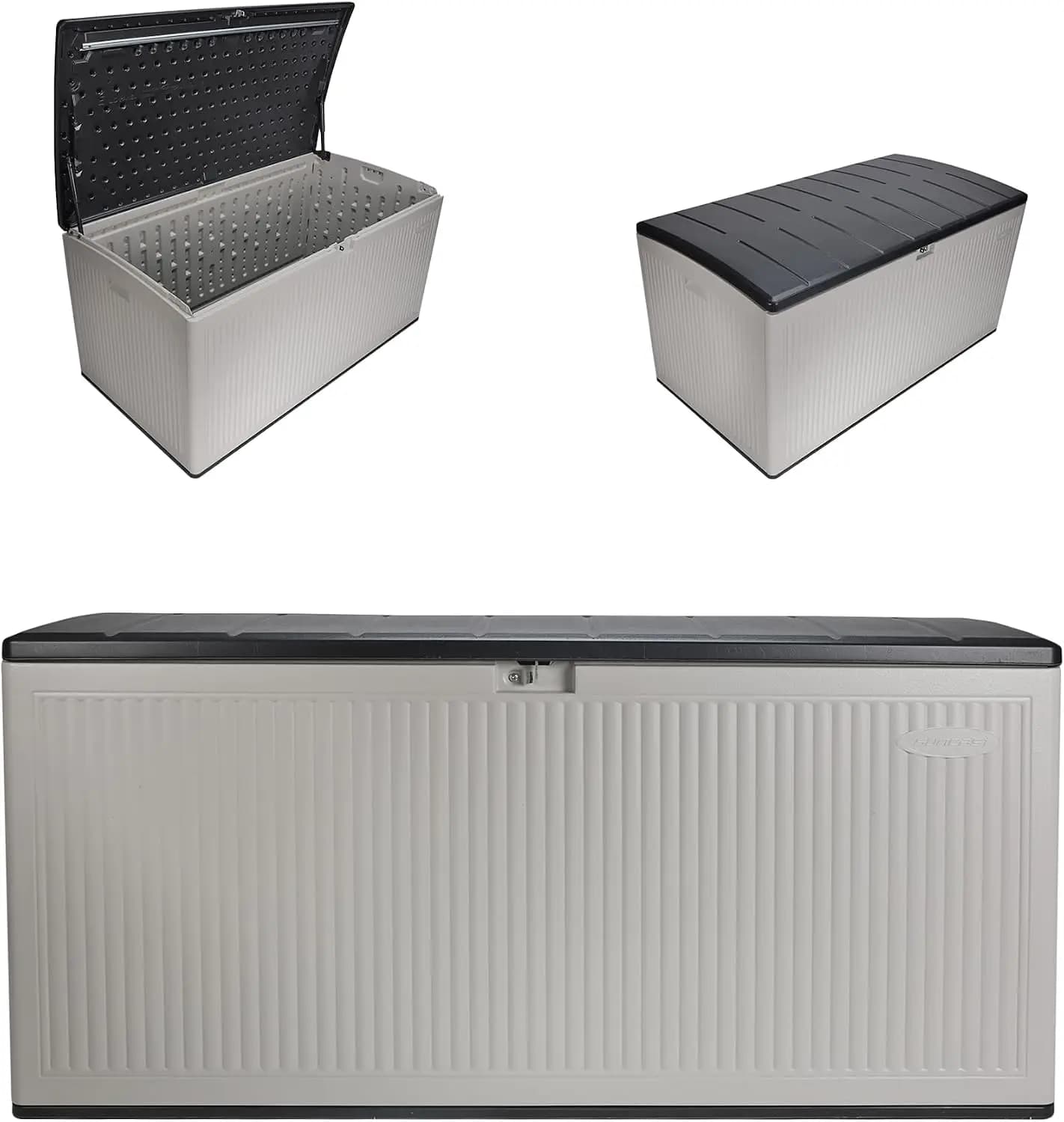 Indoor Outdoor Storage Box 160 Gallon, Large Waterproof Resin Deck Box Organizer Container With Lockable Lid Support, Heavy Duty Weather Resistant Poolside Patio Garden Cushion Bench Cabinet, Gray