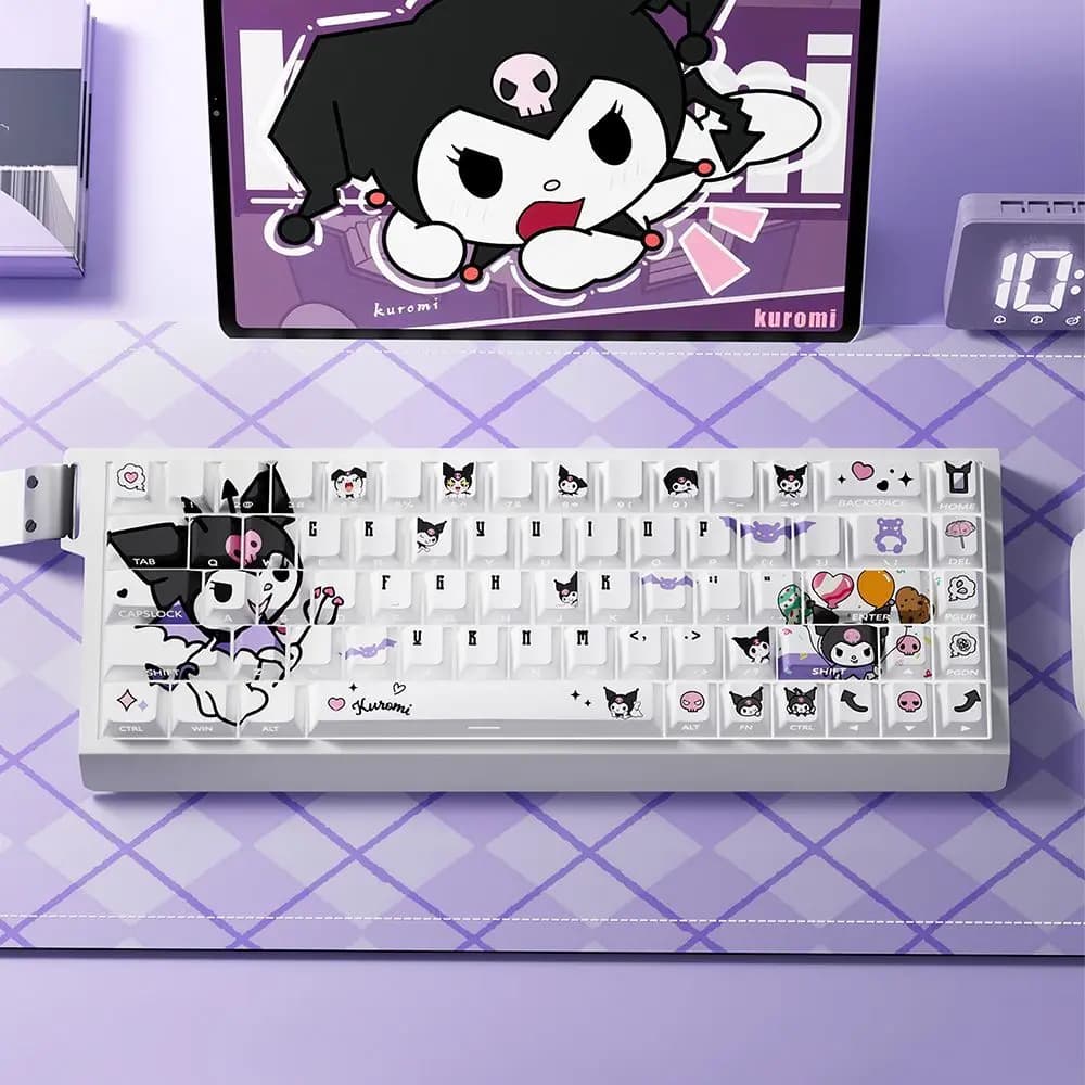 Anime Sanrio Kuromi Side-Engraved Shine-Through Keycaps PBT+PC DIY for Magnetic Axis Mechanical Keyboard Carton Kawaii Lovely