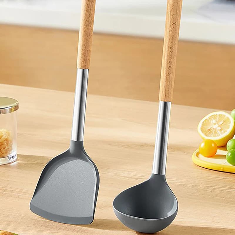Heat Resistant Silicone Cooking Utensil Set Non-Stick Kitchenware Spatula Shovel Measuring Spoons Complete Baking Set