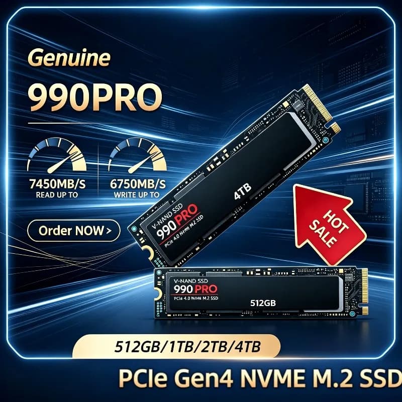Original Brand 990 PRO 512GB 1TB 2TB 4TB PCIe Gen4 NVMe M.2 2280 SSD, 7450MB/s Seq Read, Flagship Internal Drive for PC.