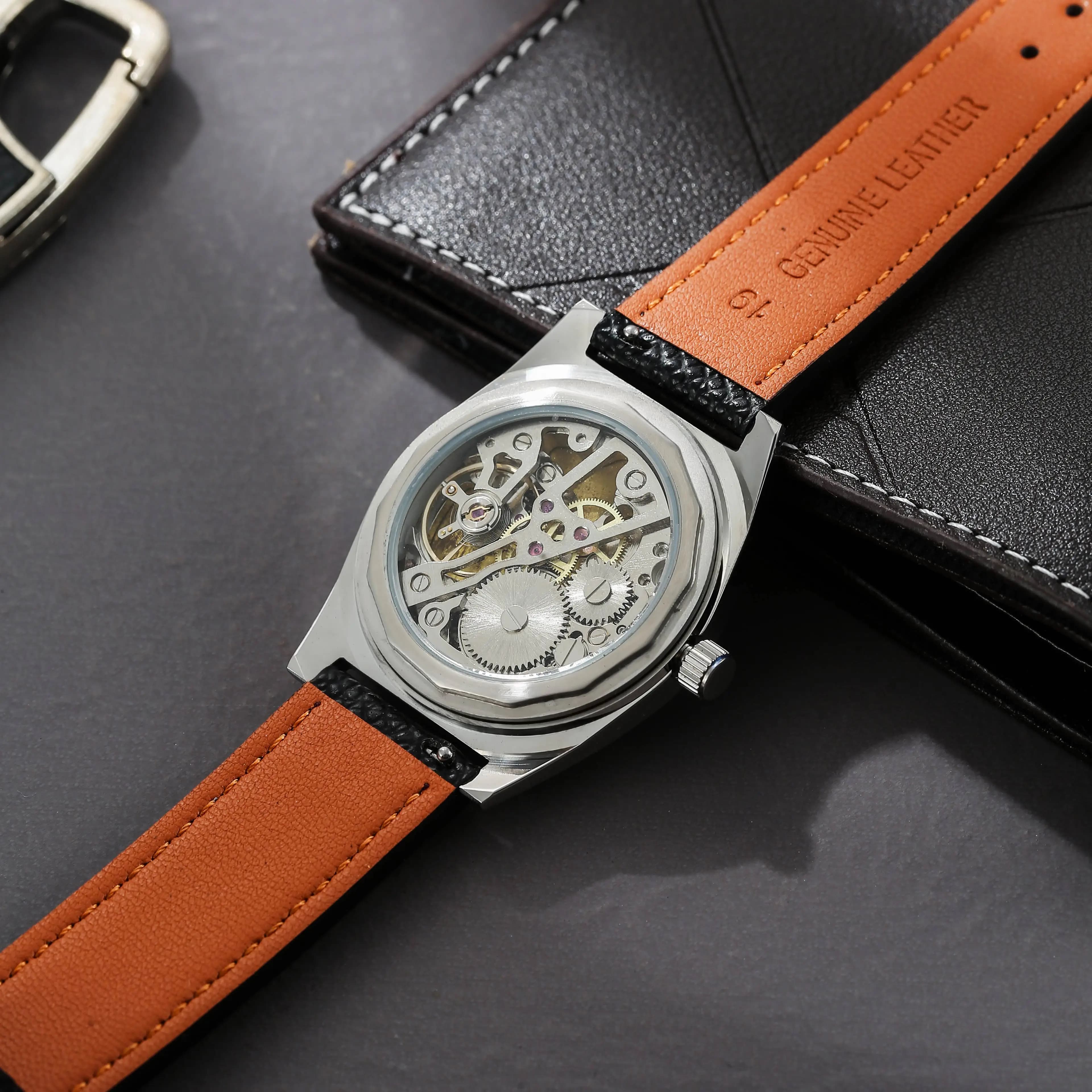 36mm Men Manual Wind Mechanical Watch Shanghai 7120 Movement Dome Curved Acrylic Crystal Vintage Military Field Wristwatch