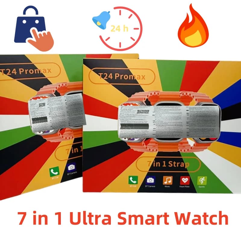 Nuovo Smartwatch T24 Promax con Display Amoled Quadrato, 7 Cinturini, Chiamate Bluetooth Impermeabili, Funzione di Monitoraggio della Frequenza Cardiaca