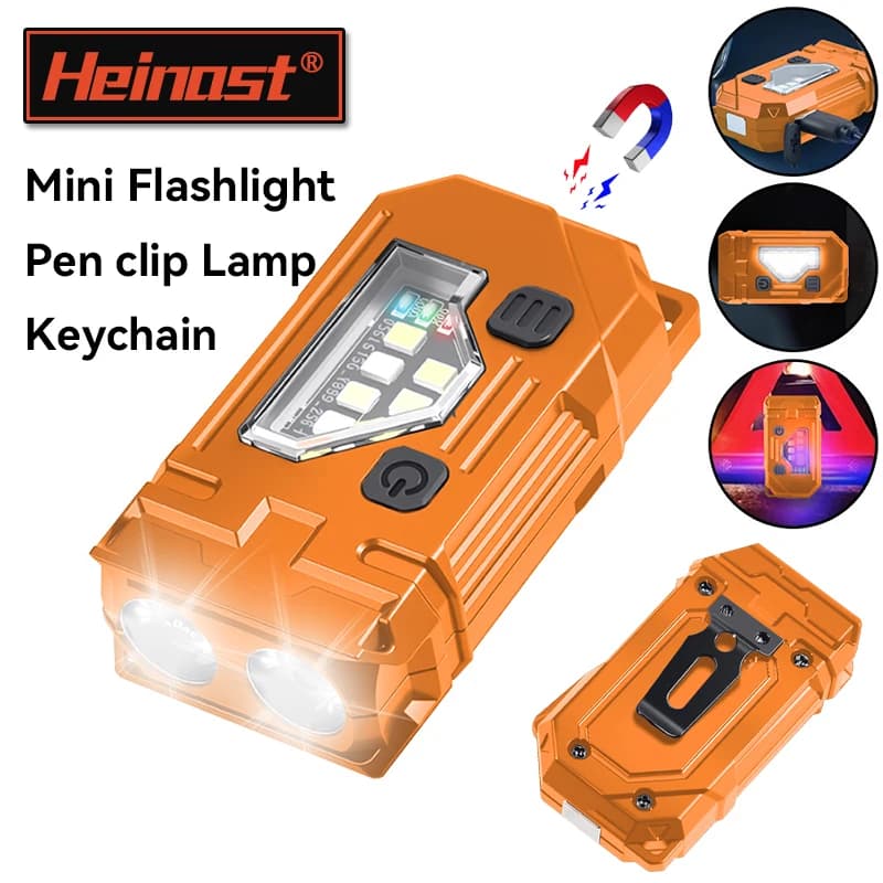 Mini Keyring Flashlight EDC Rechargeable Magnetic Flashlight Super Bright LED Pocket Flashlight With Clip Front Lamp Outdoor Fishing Lamp