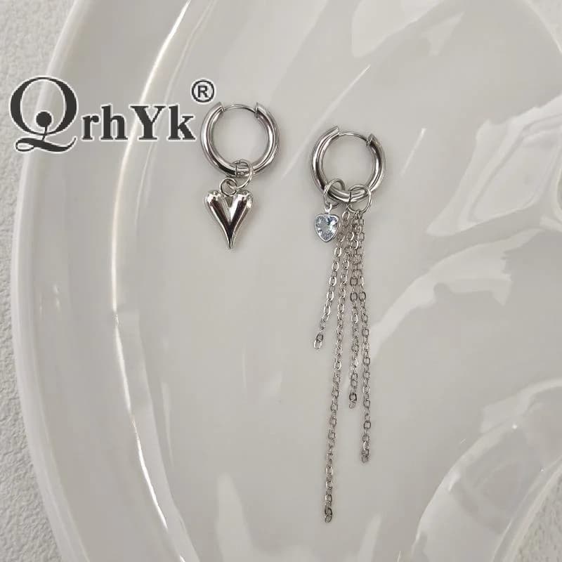 Punk Long Heart Star Pendant Earrings For Women Simple Fashion Geometric Circular Ear Buckle New Trendy Jewelry Gift