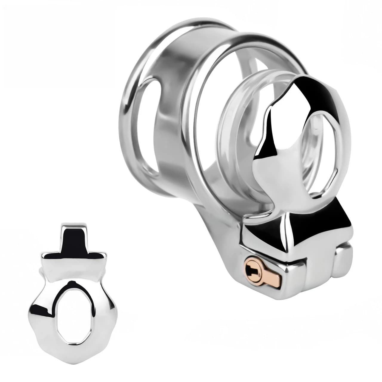 Fake girl hunting for novelty, men's metal stainless steel chastity lock, precision birdcage, glans lock without snap ring