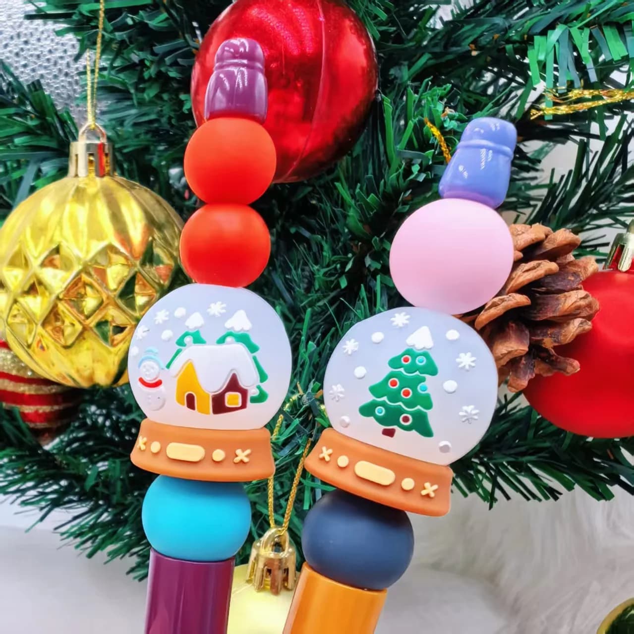 5pcs new Christmas tree 3D focal Silicone beads Teether Jewelry Beads Food Grade For pen Pacifier Chain