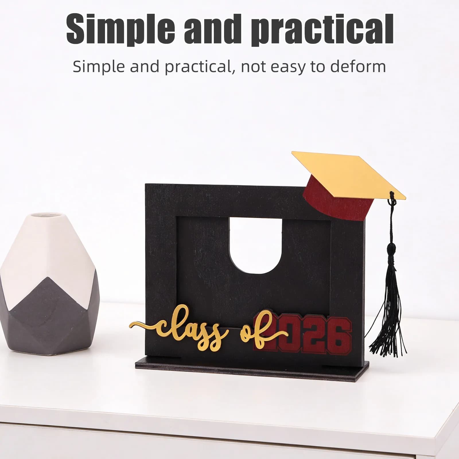 Graduation Picture Frame 2026 Wooden Photo Frame Tassel Cap for 4.3x3 Photo Class of 2026 Inspirational Keepsake High School