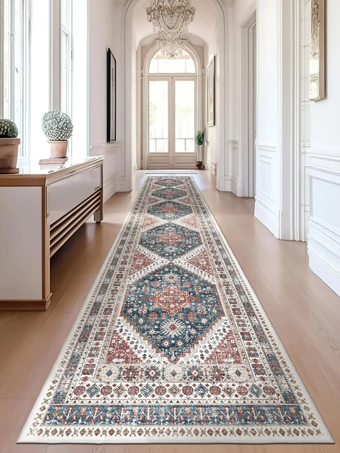 VIKAMA Boho Tappeto in flanella persiana Tappetino da cucina Tappeto da corridoio Cuscino per divano Tappeto da comodino Tappeto per soggiorno Tappeto lungo Casa