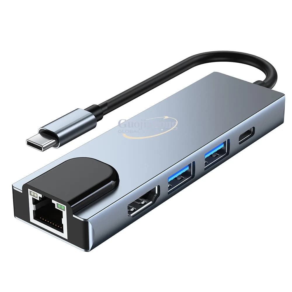 Docking Station 5-in-1 con Interfaccia di Rete Type-C e Schermo Condiviso, Adatta per Notebook