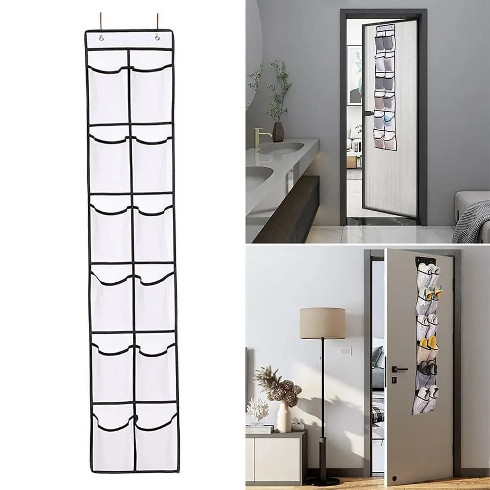 12 Pockets Shoe Underwear Hanging Holder Over Door Hooks with 2 Hooks Closet Holder Mesh Shoes Organizer Hanging Bag