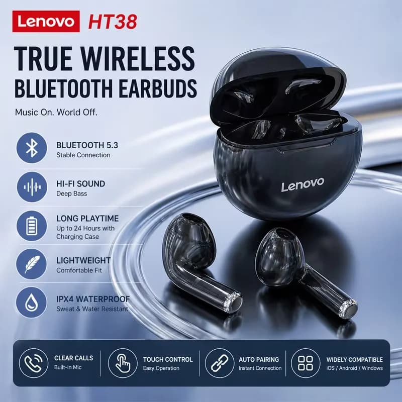 Auricolari Lenovo LP5 PRO Wireless Bluetooth 5.4 TWS HiFi Sound Gaming Earbuds LP5Pro Sport con controllo touch e lunga durata in standby