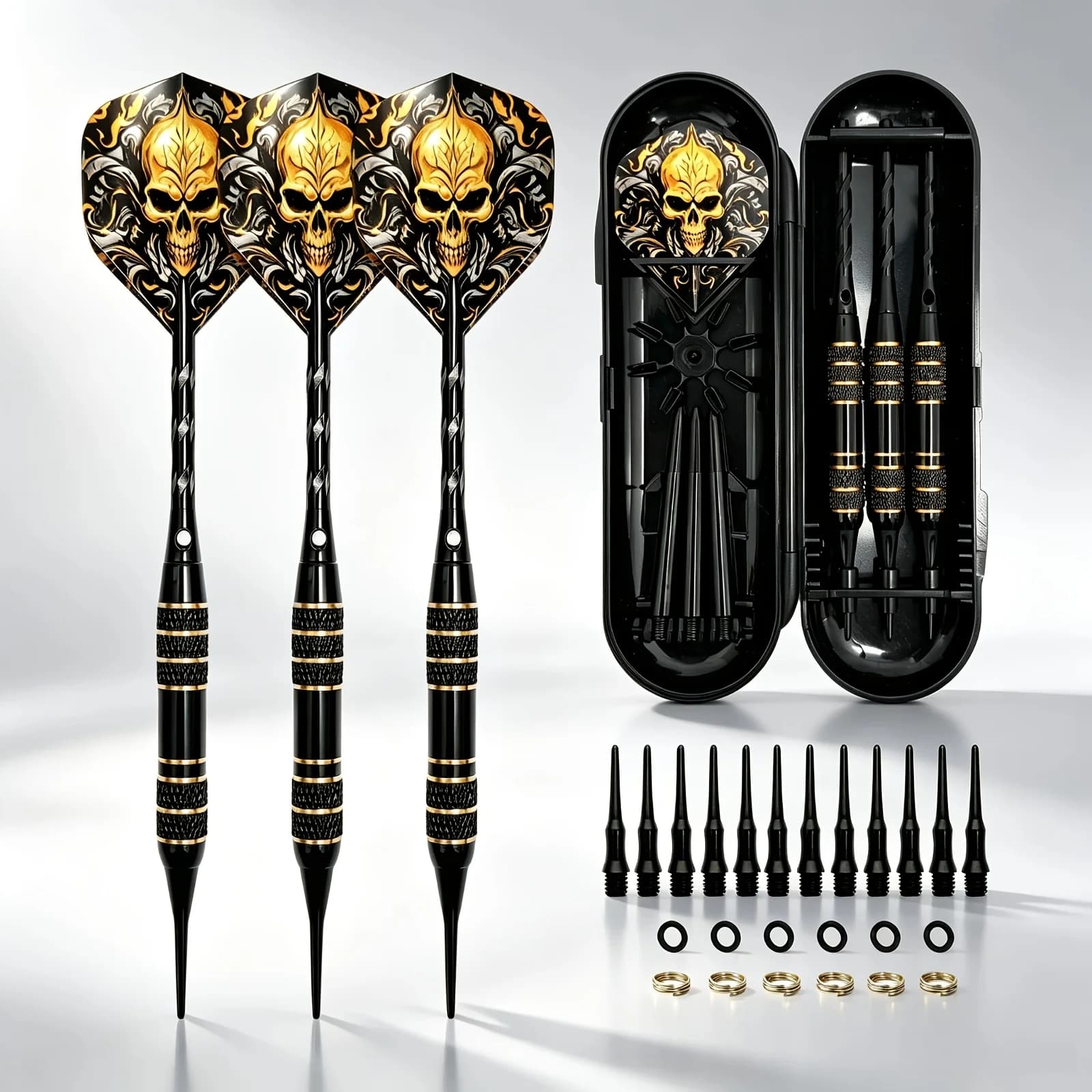 Safe Soft Tip Professional Dart Quality Set, High-Quality Engraved anti Slip Brass Dart Body, Cool Skull Pattern PET Dart Wings